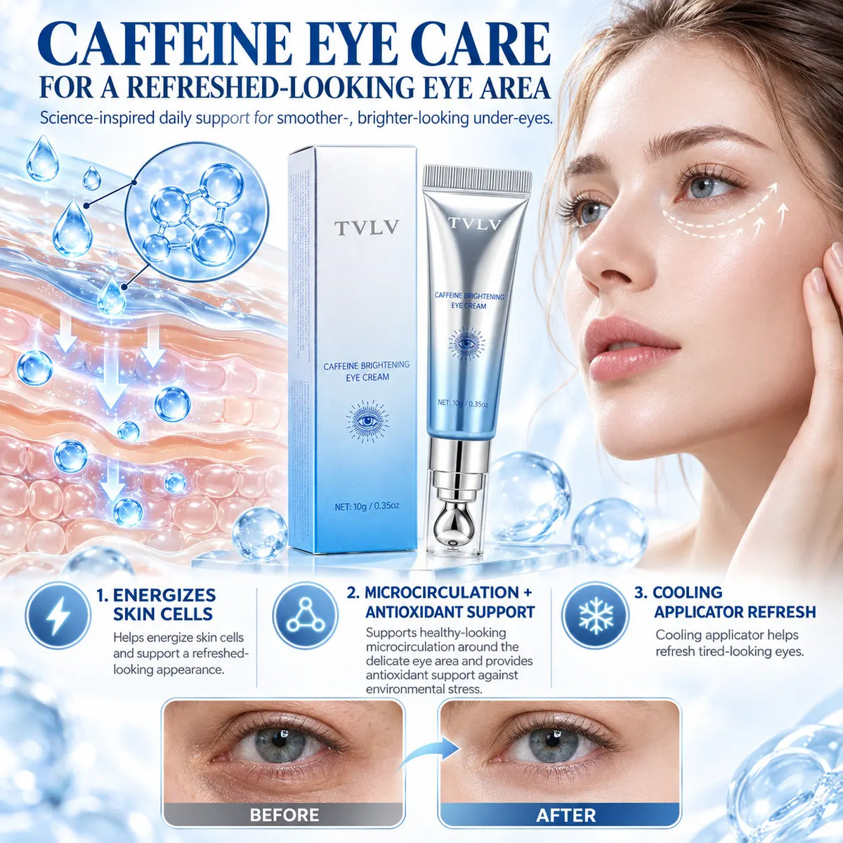 Pawreluna® Caffeine Brightening Eye Cream — Cool, Hydrate & Refresh with a Simple 30-Second Daily Routine