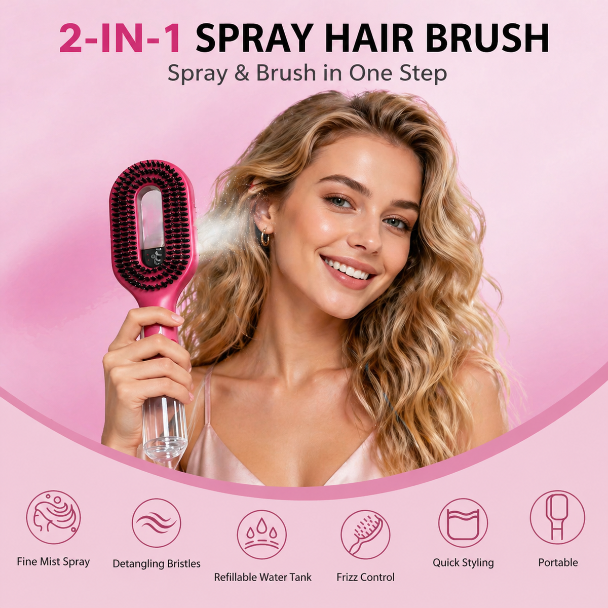 🆙  2-in-1 Spray Hair Brush