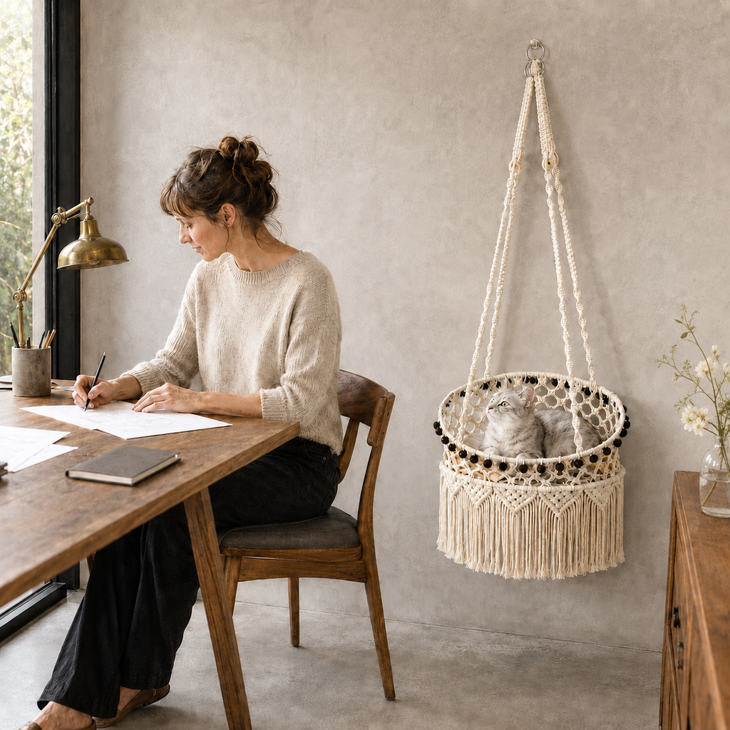 Pawreluna Reverie Woven Hanging Cat Bed