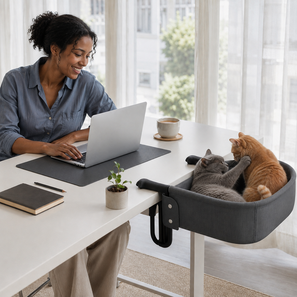 Pawreluna Side-by-Side Desk Cat Bed