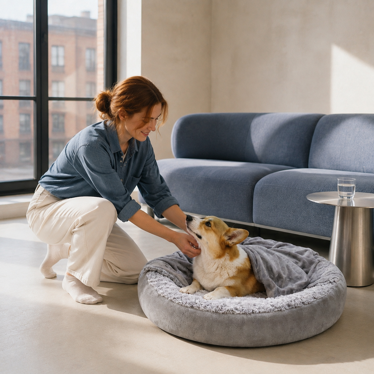 Pawreluna Nuvella Covered Round Dog Bed