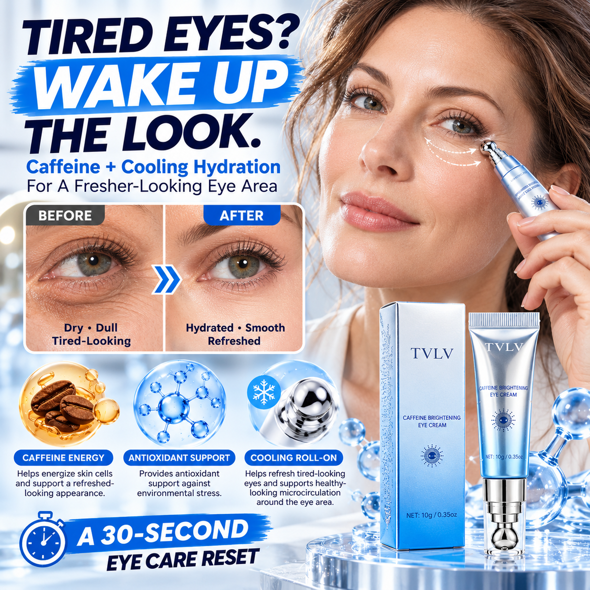 Pawreluna® Caffeine Brightening Eye Cream — Cool, Hydrate & Refresh with a Simple 30-Second Daily Routine